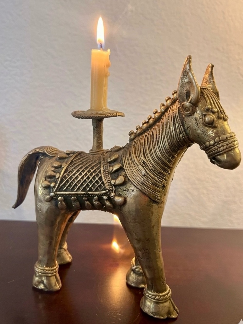 Brass Indian Horse Figurine Candle Holder Boho Decor Folk Art